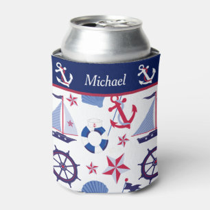 Rood wit en blauw nautisch monogram blikjeskoeler