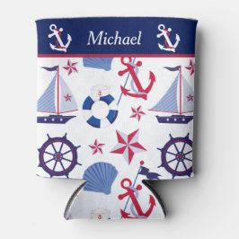 Rood wit en blauw nautisch monogram blikjeskoeler