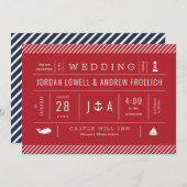 Rood Wit en Blauw Nautisch Strand Bruiloft Aankondiging (Voorkant / Achterkant)