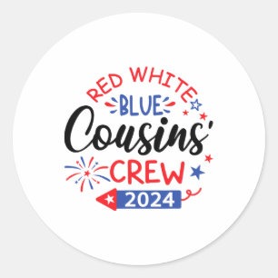 Rood wit en blauw neef bemanning 4th van juli fami ronde sticker
