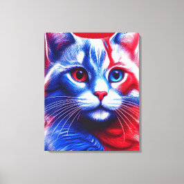 Rood wit en blauw neon kat met Amerikaanse vlag Canvas Afdruk