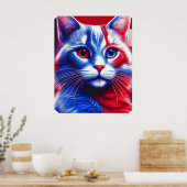Rood wit en blauw neon kat met Amerikaanse vlag Poster (Keuken)
