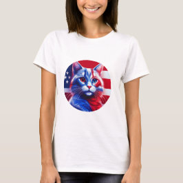 Rood wit en blauw neon kat met Amerikaanse vlag T-shirt