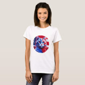 Rood wit en blauw neon kat met Amerikaanse vlag T-shirt (Voorkant volledig)