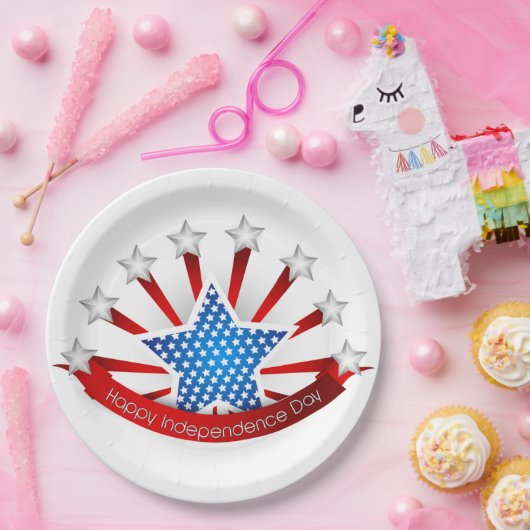 Rood wit en blauw Onafhankelijkheidsdag Papieren Bordje (Feest)
