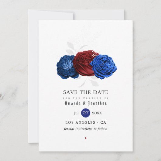 Rood Wit en Blauw Onafhankelijkheidsdag Trouwfeest Save The Date (Voorkant)