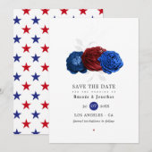 Rood Wit en Blauw Onafhankelijkheidsdag Trouwfeest Save The Date (Voorkant / Achterkant)