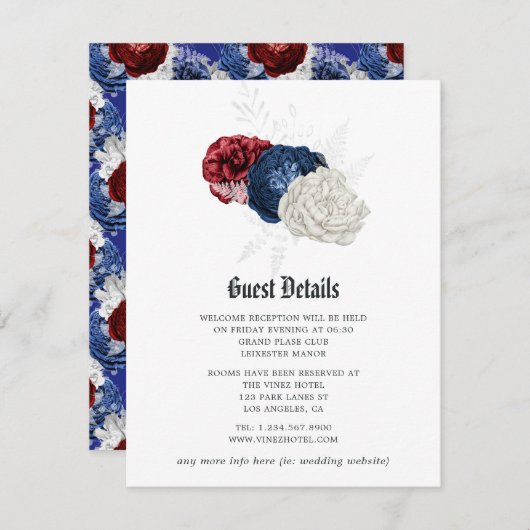 Rood wit en blauw op 4 juli bruiloft — Details Informatiekaartje (Voorkant / Achterkant)