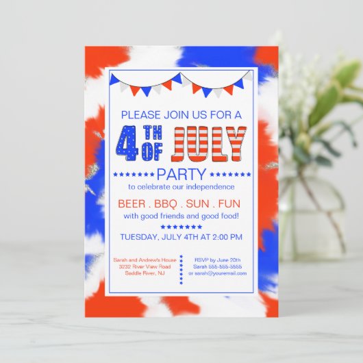 Rood, wit en blauw op 4 juli kaart (Staand voorkant)