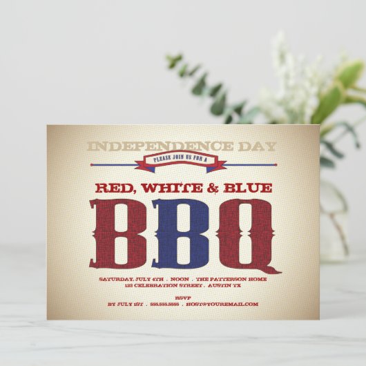 Rood, wit en blauw Oude Tijd Juli 4e Uitnodiging v (Staand voorkant)