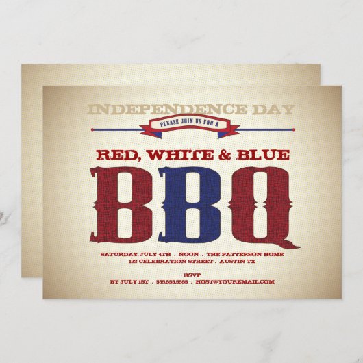 Rood, wit en blauw Oude Tijd Juli 4e Uitnodiging v (Voorkant / Achterkant)