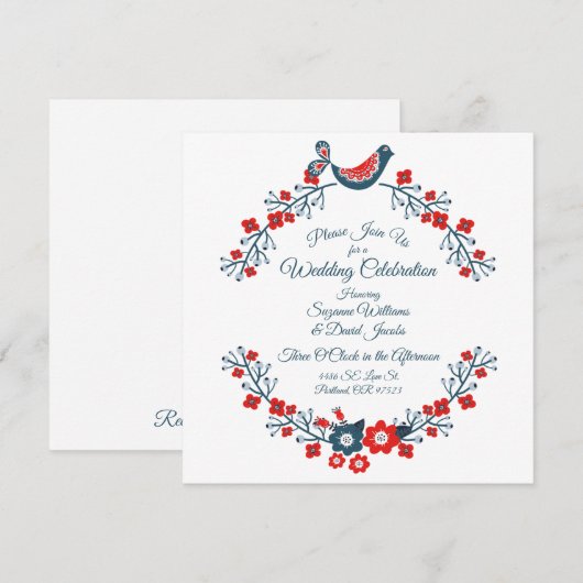 Rood wit en blauw Paisley Tortelduifjes Weddenscha Kaart (Voorkant / Achterkant)