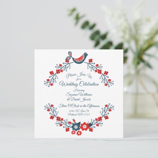 Rood wit en blauw Paisley Tortelduifjes Weddenscha Kaart (Staand voorkant)