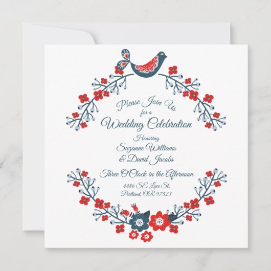 Rood wit en blauw Paisley Tortelduifjes Weddenscha Kaart (Voorkant)