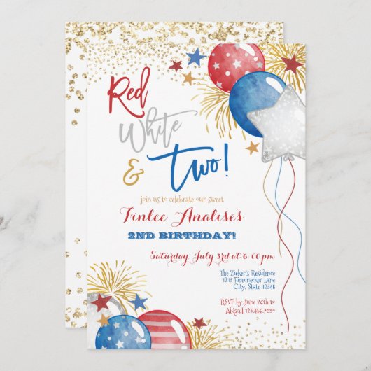 Rood wit en blauw patriottisch 2e verjaardag kaart (Voorkant / Achterkant)