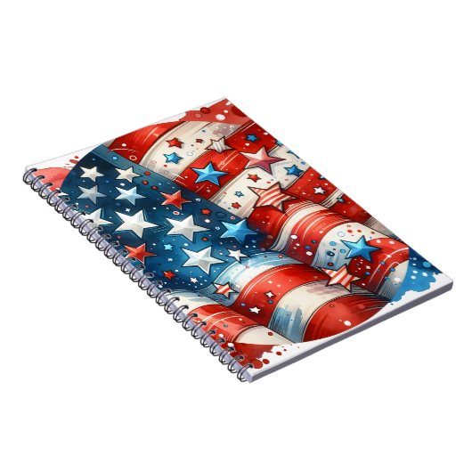 Rood, Wit en Blauw Patriottisch Abstract US Flag Notitieboek (Rechterzijde)