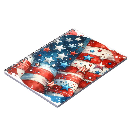 Rood, Wit en Blauw Patriottisch Abstract US Flag Notitieboek (Linkerzijde)