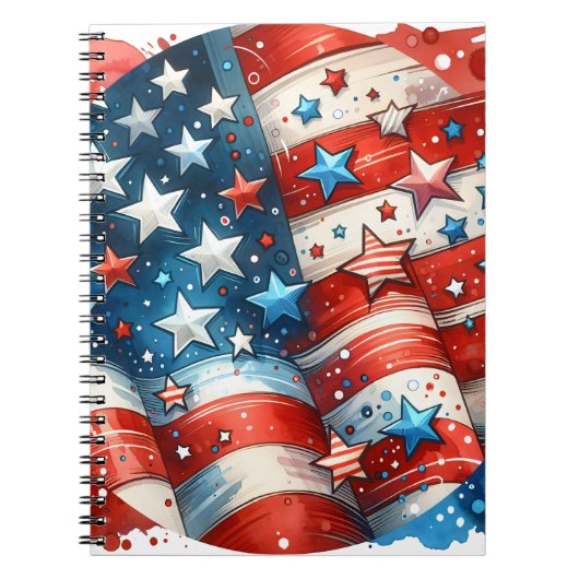 Rood, Wit en Blauw Patriottisch Abstract US Flag Notitieboek (Voorkant)