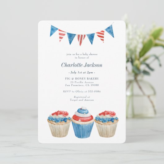 Rood, wit en blauw patriottisch Baby shower Kaart (Staand voorkant)