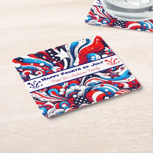 Rood, Wit en Blauw Patriottisch Gepersonaliseerd Kartonnen Onderzetters (Schuin)