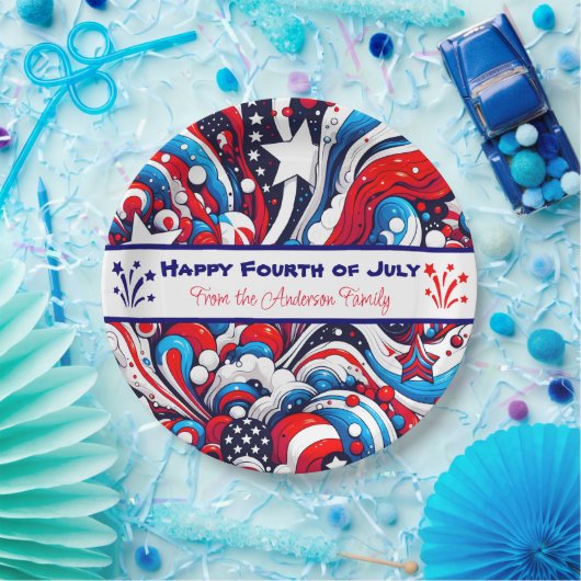 Rood, Wit en Blauw Patriottisch Gepersonaliseerd Papieren Bordje (Feest)