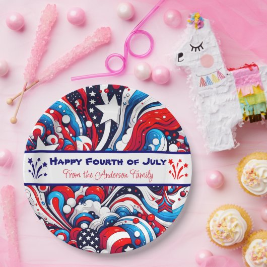 Rood, Wit en Blauw Patriottisch Gepersonaliseerd Papieren Bordje (Feest)