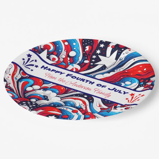 Rood, Wit en Blauw Patriottisch Gepersonaliseerd Papieren Bordje (Gekanteld)