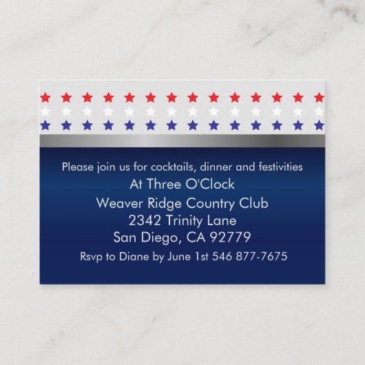 Rood, wit en blauw patriottisch Star Weddenschap Informatiekaartje (Achterkant)