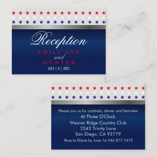 Rood, wit en blauw patriottisch Star Weddenschap Informatiekaartje (Voorkant / Achterkant)