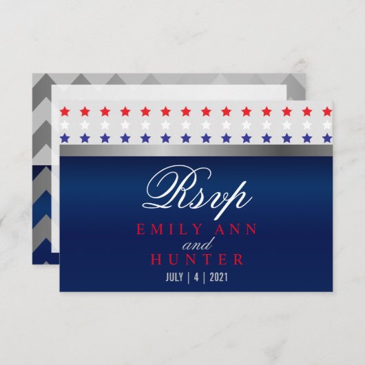 Rood, wit en blauw patriottisch Star Weddenschap RSVP Kaartje (Voorkant / Achterkant)