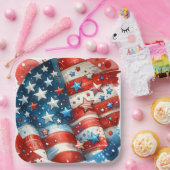 Rood, Wit en Blauw Patriottisch Vierde van Juli Fe Papieren Bordje (Feest)