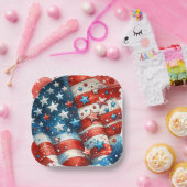 Rood, Wit en Blauw Patriottisch Vierde van Juli Fe Papieren Bordje (Feest)