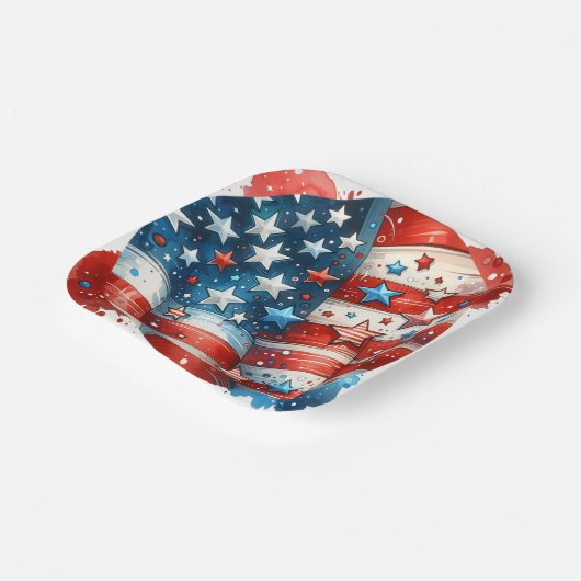 Rood, Wit en Blauw Patriottisch Vierde van Juli Fe Papieren Bordje (Gebogen)