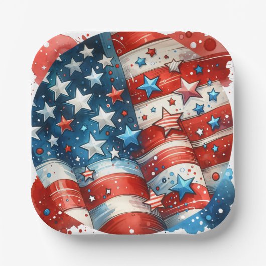 Rood, Wit en Blauw Patriottisch Vierde van Juli Fe Papieren Bordje (Voorkant)