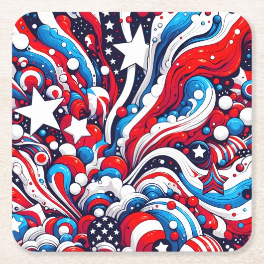 Rood, Wit en Blauw Patriottisch Vierde van juli Kartonnen Onderzetters (Voorkant)
