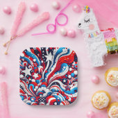 Rood, Wit en Blauw Patriottisch Vierde van juli Papieren Bordje (Feest)