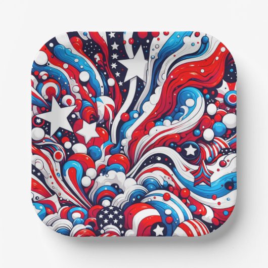 Rood, Wit en Blauw Patriottisch Vierde van juli Papieren Bordje (Voorkant)