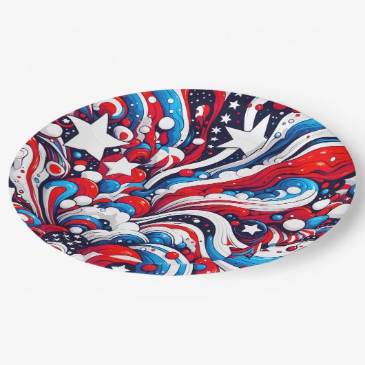 Rood, Wit en Blauw Patriottisch Vierde van juli Papieren Bordje (Gekanteld)