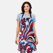 Rood, Wit en Blauw Patriottisch Vierde van juli Schort (Gedragen)