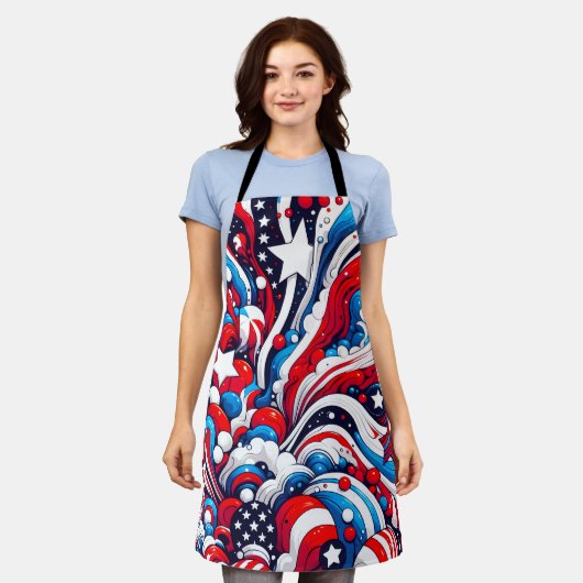 Rood, Wit en Blauw Patriottisch Vierde van juli Schort (Gedragen)