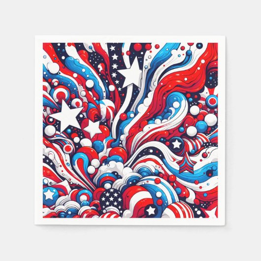 Rood, Wit en Blauw Patriottisch Vierde van juli Servet (Voorkant)