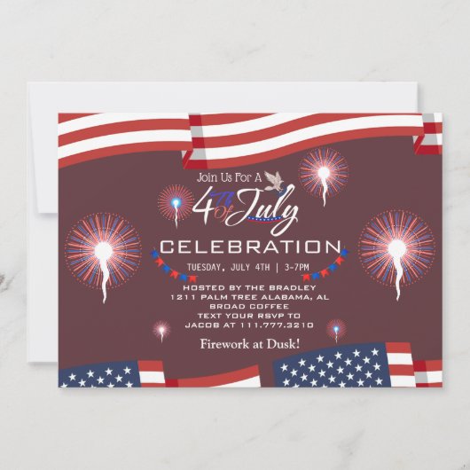 Rood Wit en Blauw Patriottisch Vuurwerk 4 juli Kaart (Voorkant)