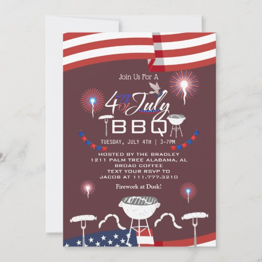 Rood Wit en Blauw Patriottisch Vuurwerk 4 juli Kaart (Voorkant)