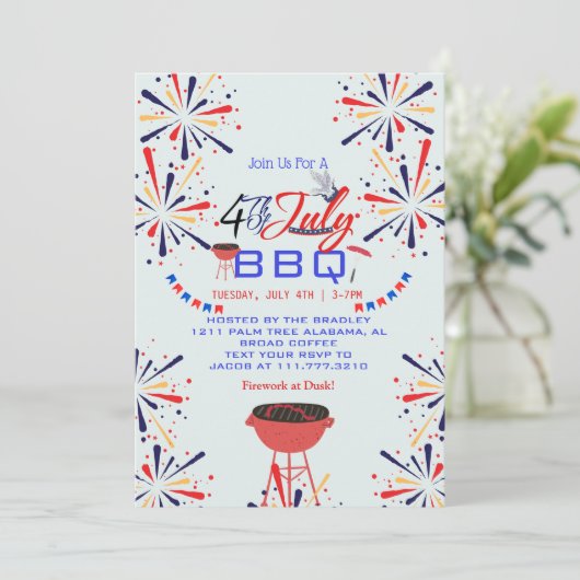 Rood Wit en Blauw Patriottisch Vuurwerk 4 juli Kaart (Staand voorkant)