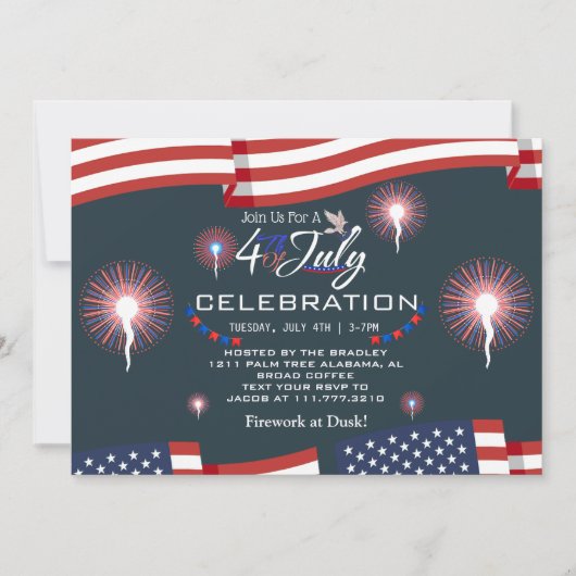 Rood Wit en Blauw Patriottisch Vuurwerk 4 juli Kaart (Voorkant)