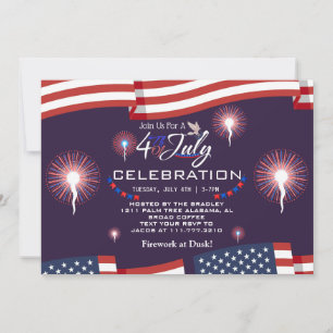 Rood Wit en Blauw Patriottisch Vuurwerk 4 juli Kaart