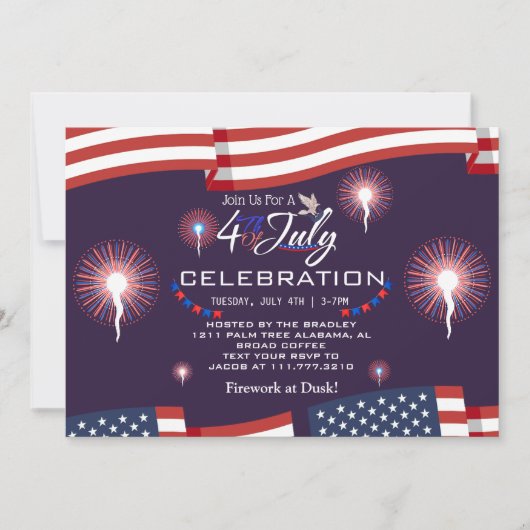 Rood Wit en Blauw Patriottisch Vuurwerk 4 juli Kaart (Voorkant)