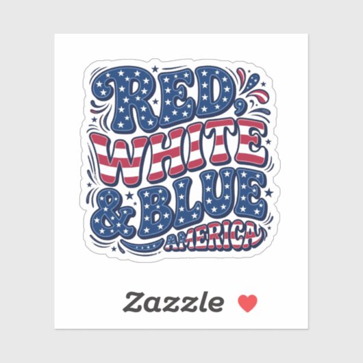 Rood Wit en Blauw Patriottische 4 juli Typografie Sticker (Vel)
