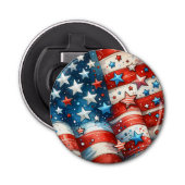 Rood, Wit en Blauw Patriottische Amerikaanse vlag Button Flesopener (Voorkant)