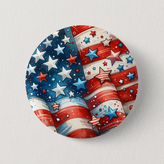 Rood, Wit en Blauw Patriottische Amerikaanse vlag  Ronde Button 5,7 Cm (Voorkant)